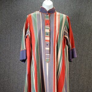 Vintage Josefa Mexican Cotton Caftan Dress with Bold Multicolor Stripes